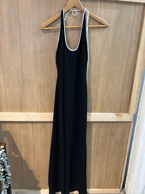 Elie Tahari Black Maxi Halter Dress with White Trim